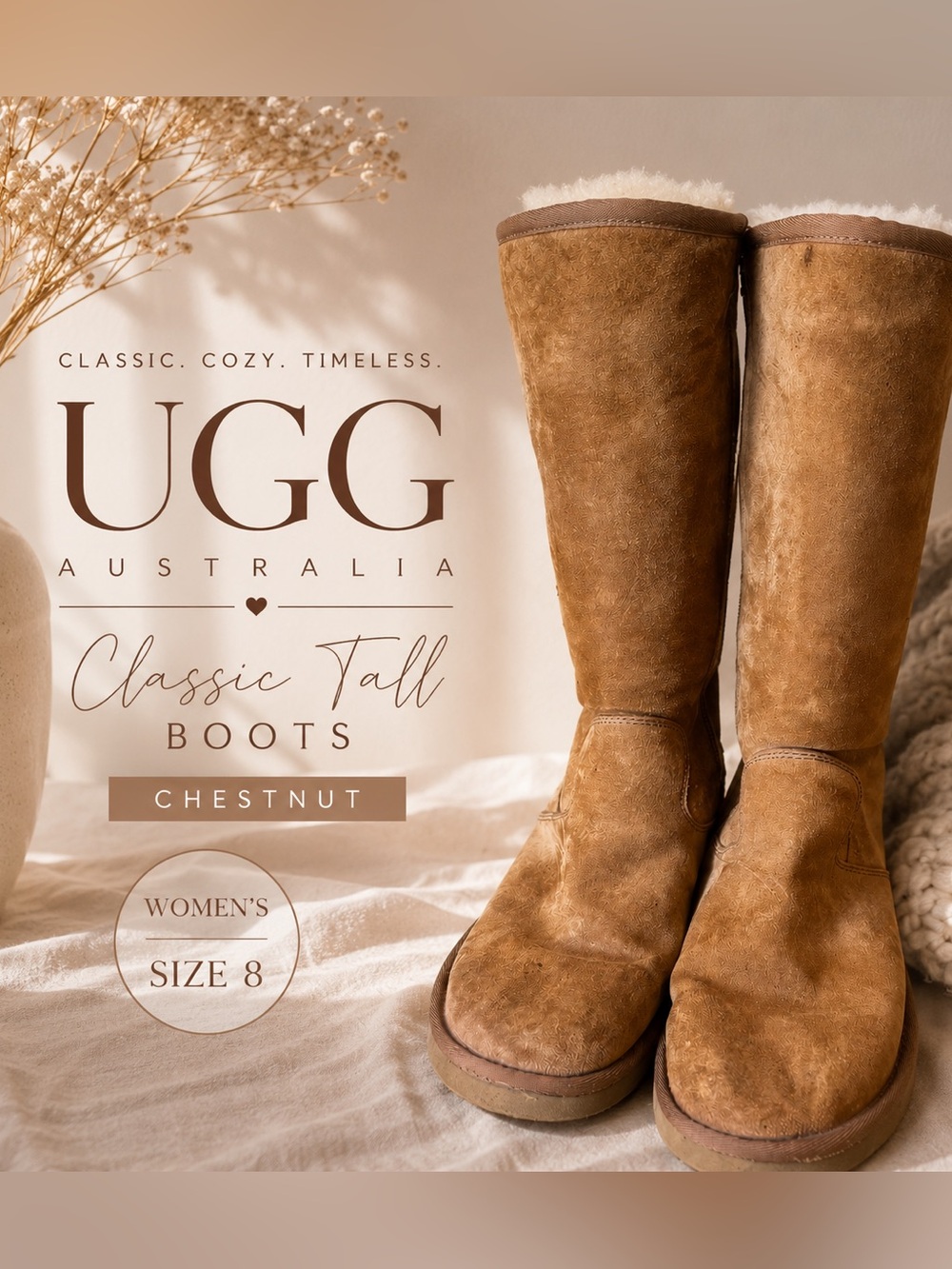 UGG Australia Classic Tall Chestnut Sheepskin Boots Size 8 Women’s